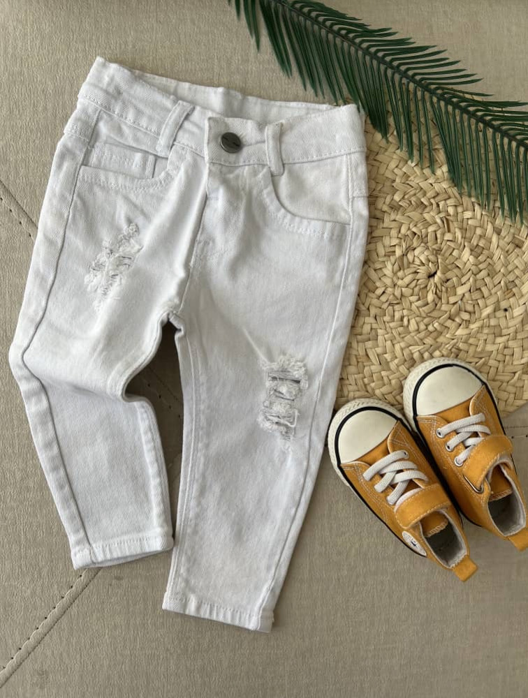 شلوار جین راسته سفید زاپ دار