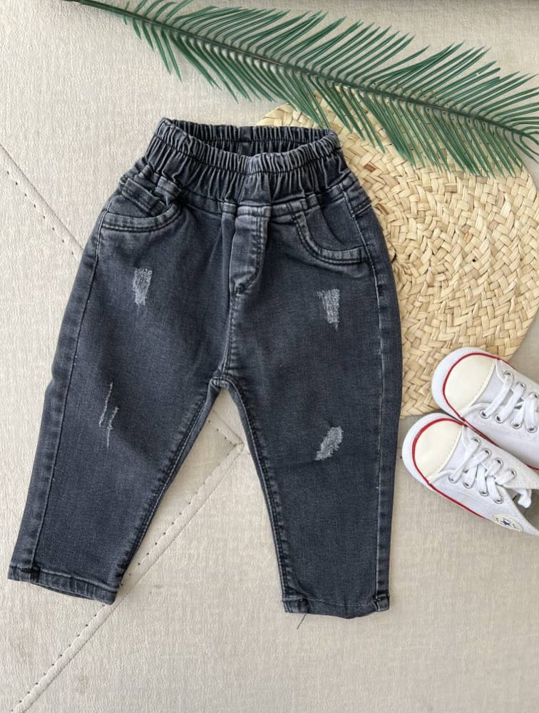 شلوار جین مام فیت زغالی زاپ دار