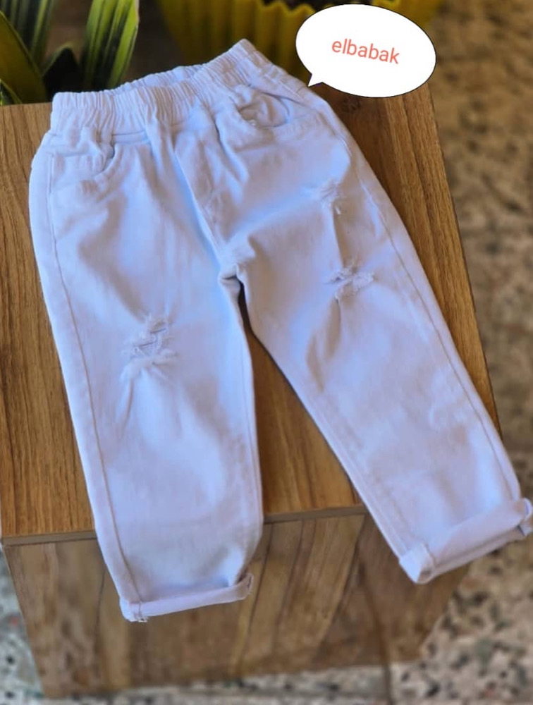 شلوار جین سفید زاپ دار