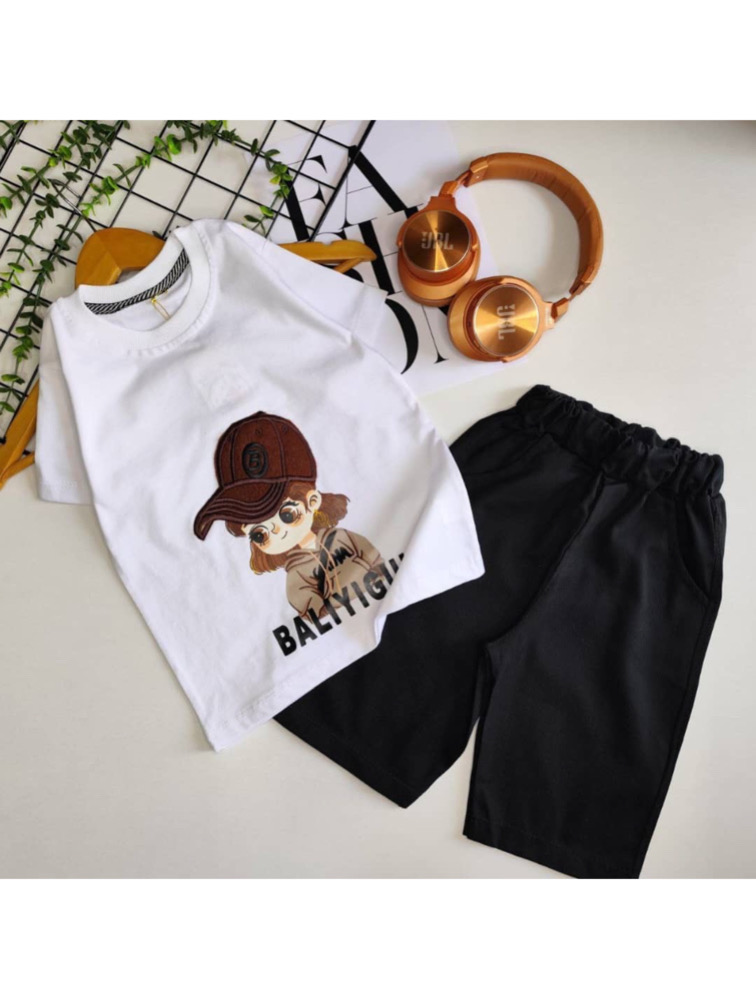 تیشرت شلوارک دختر کلاه دار