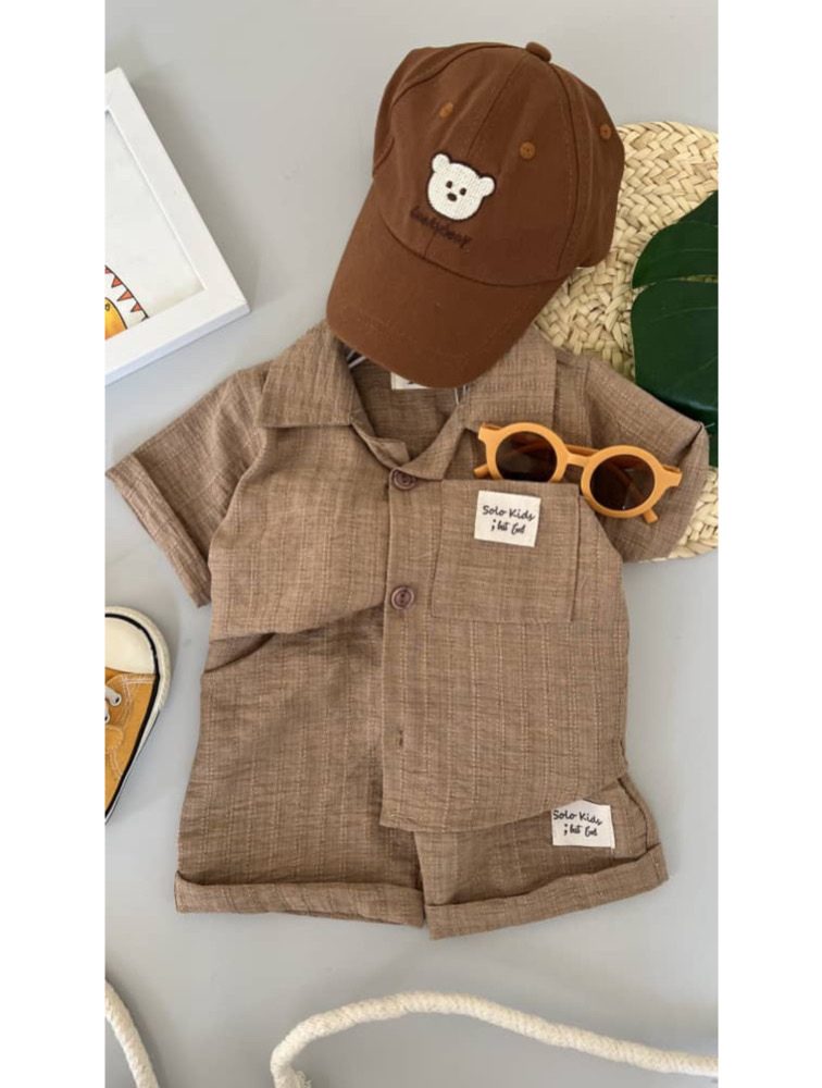 ست پیراهن و شلوارک پسرانه نسکافه ای