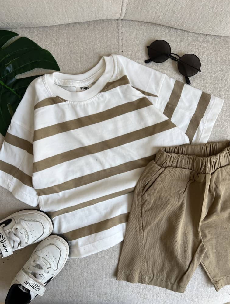 تیشرت شلوارک راه راه نسکافه ای