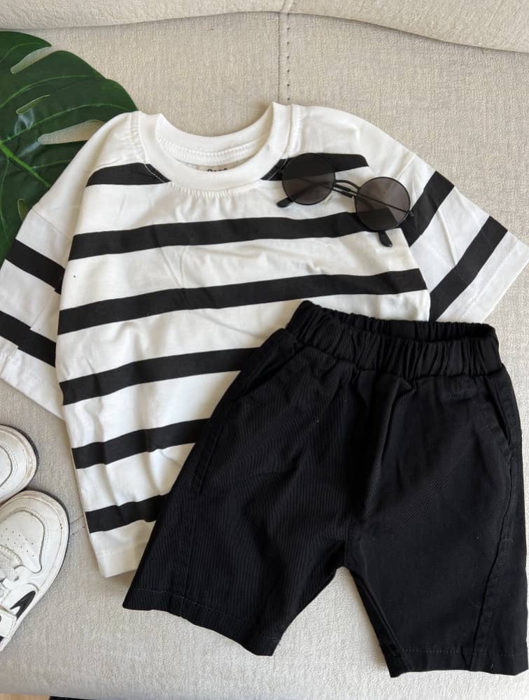 تیشرت شلوارک راه راه مشکی