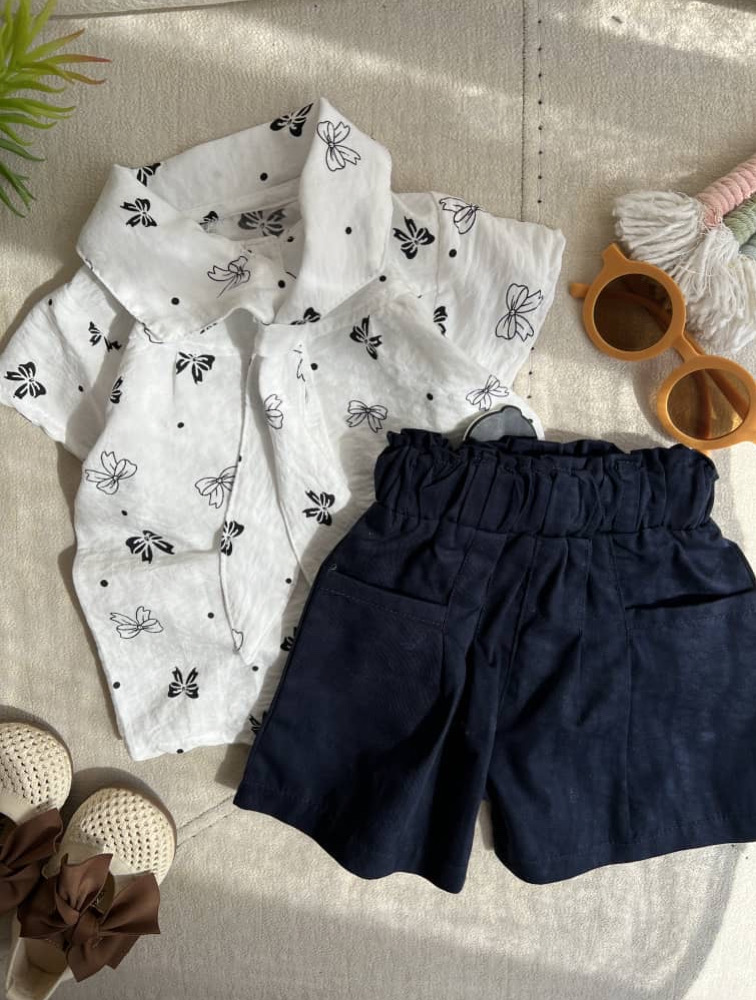 ست شومیز شلوارک پاپیون