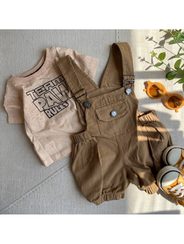 ست تیشرت و بیلر شکلاتی جیب دار