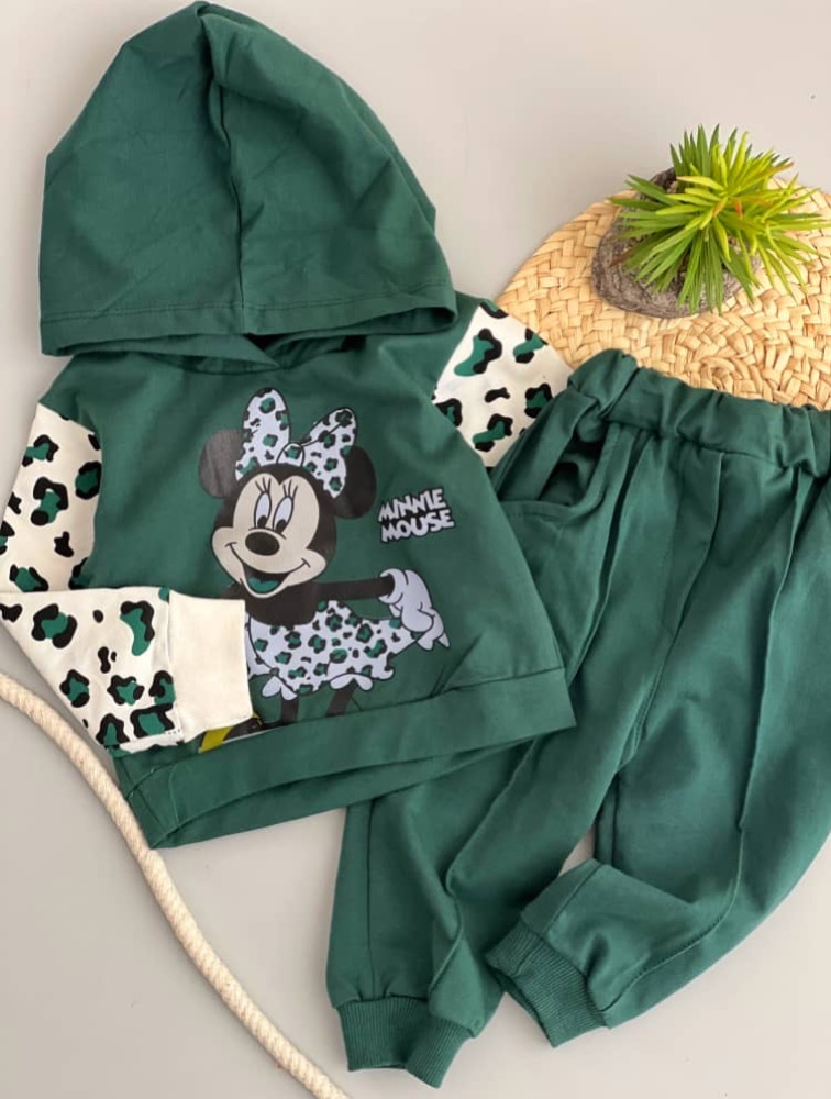 ست هودی شلوار سبز طرح مینی موس