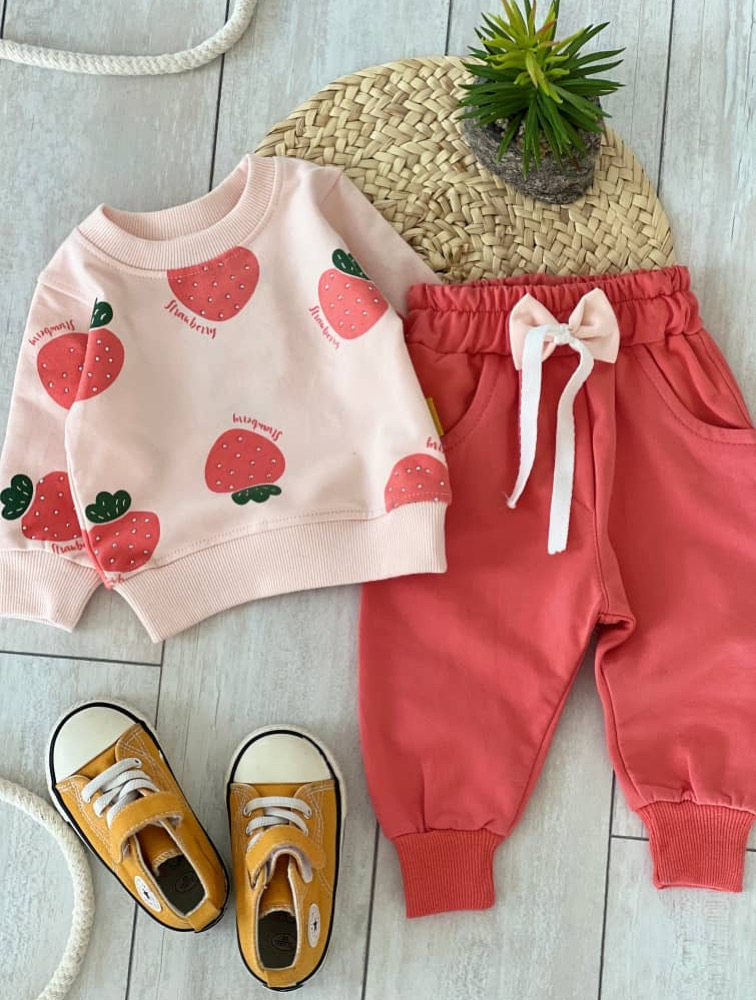 بلوز شلوار توت فرنگی گلبهی