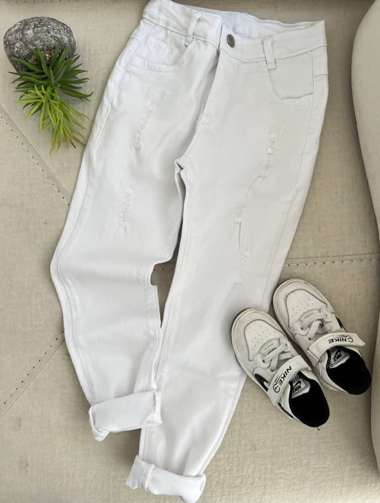شلوار جین راسته کمردار سفید