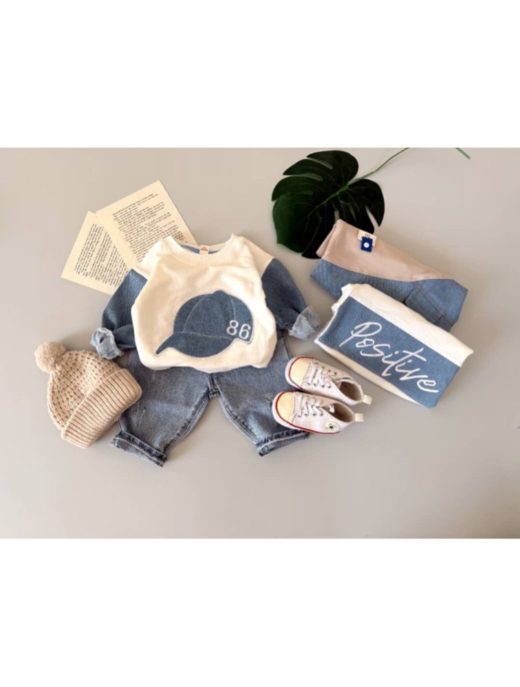 دورس سفید ترکیب جین طرح کلاه