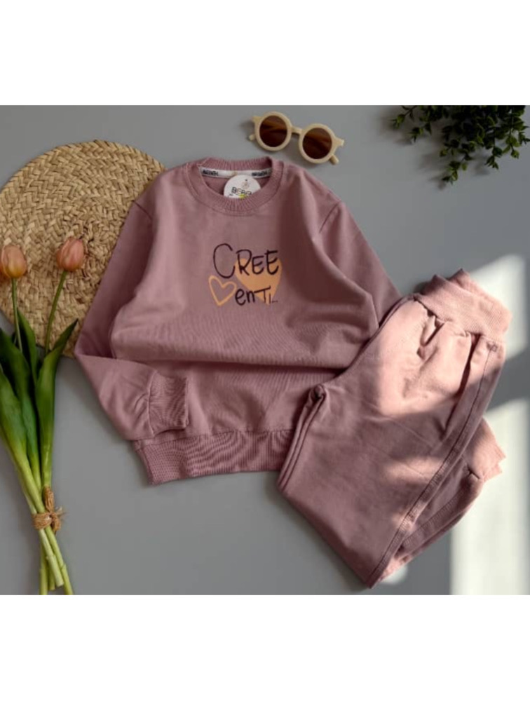 ست دورس و شلوار صورتی طرح قلب