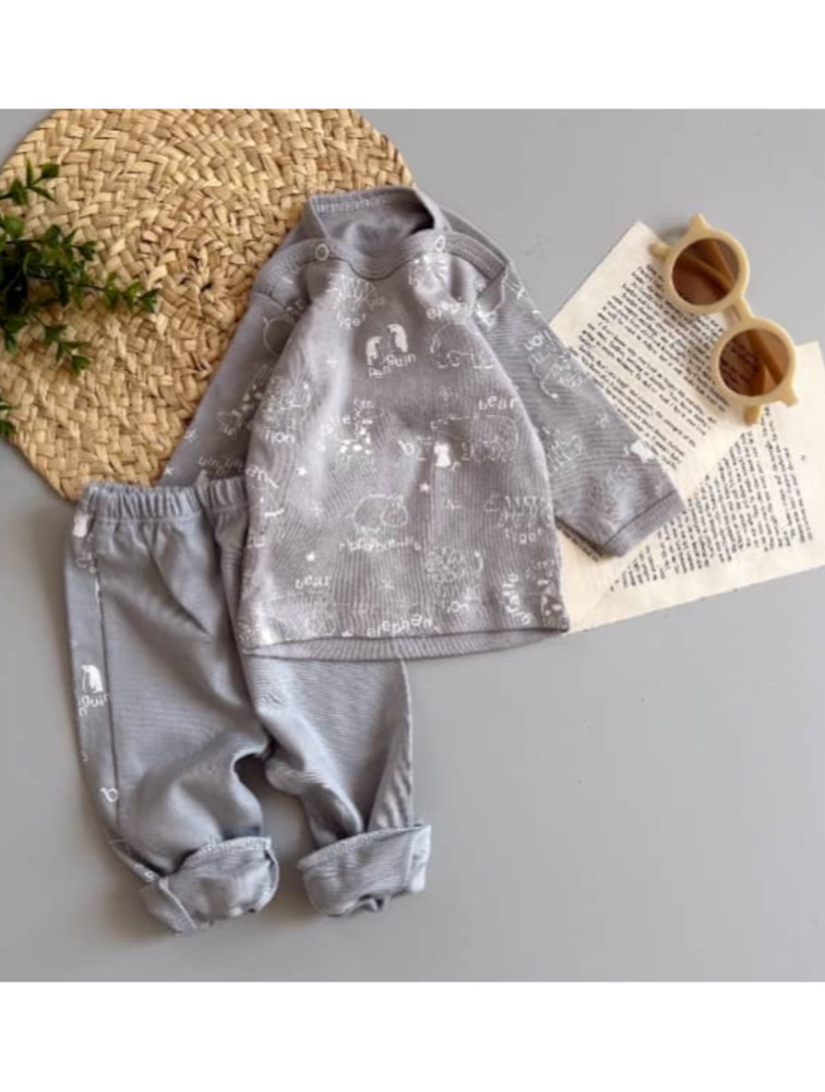 ست بلوز شلوار طوسی طرح حیوانات