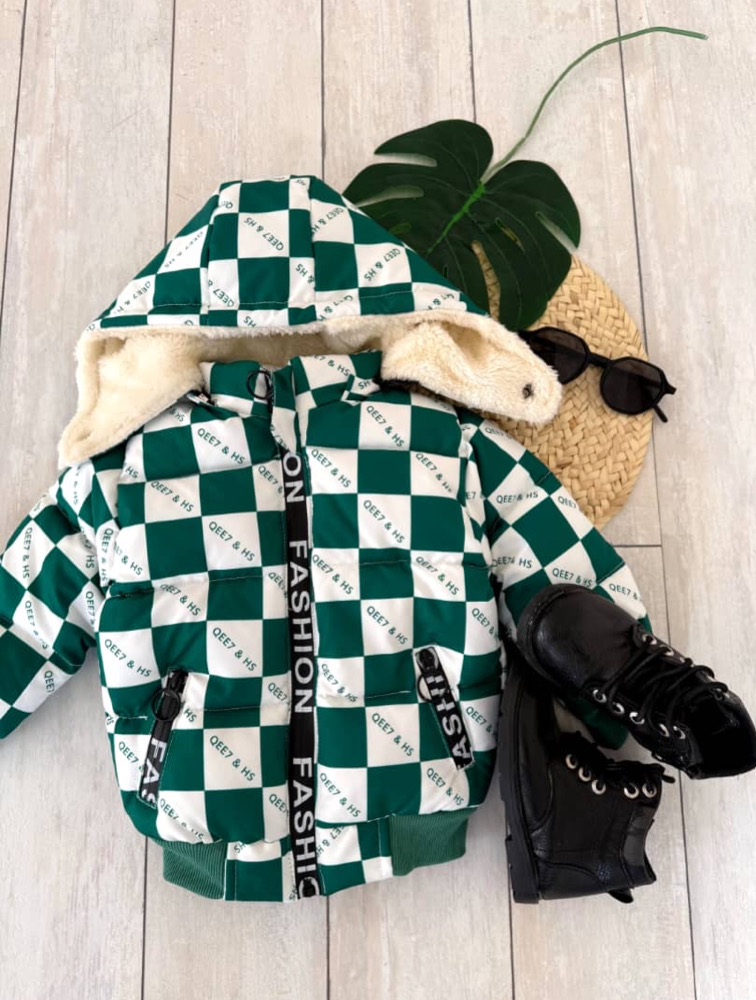 کاپشن چارخونه سفید سبز