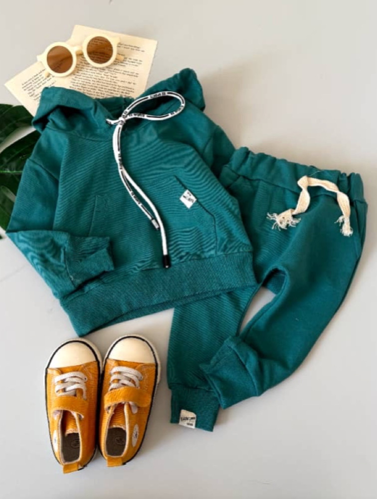 ست هودی شلوار سبزآبی