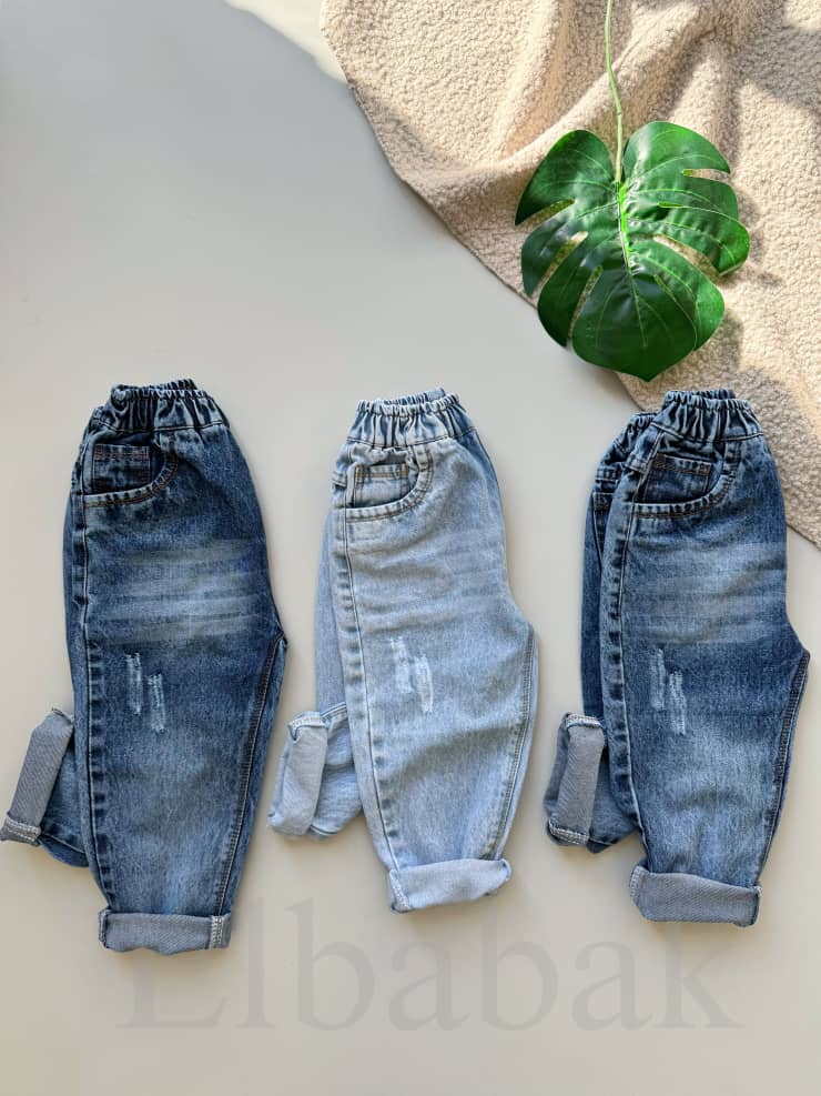 شلوار جین مام استایل آبی یخی