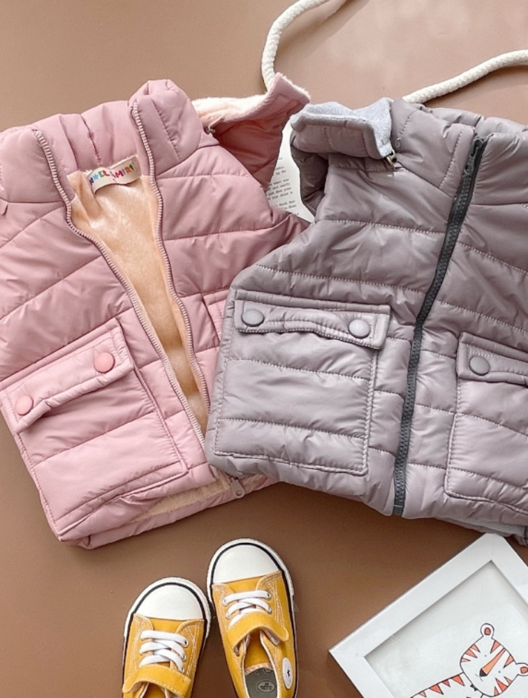 پافر کلاه خرگوشی جیب دگمه صورتی