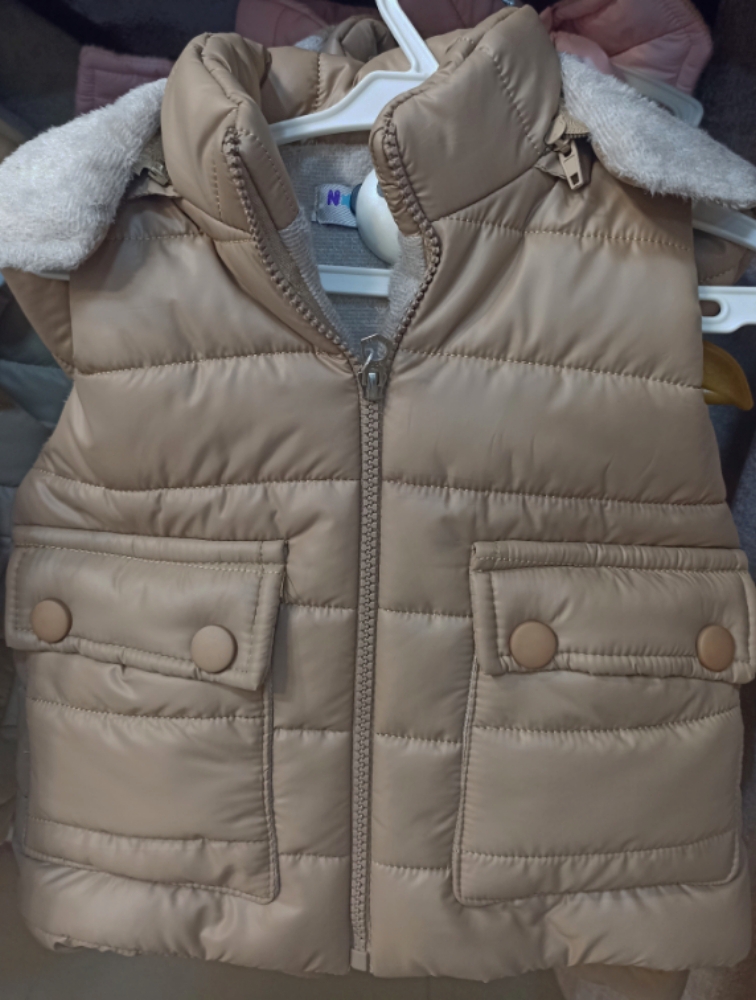 پافر کلاه خرگوشی جیب دگمه نسکافه ای