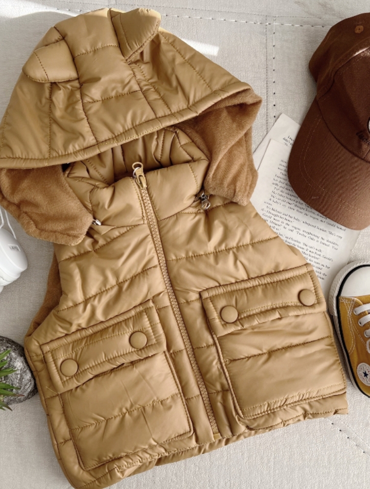 پافر کلاه خرگوشی جیب دگمه خردلی