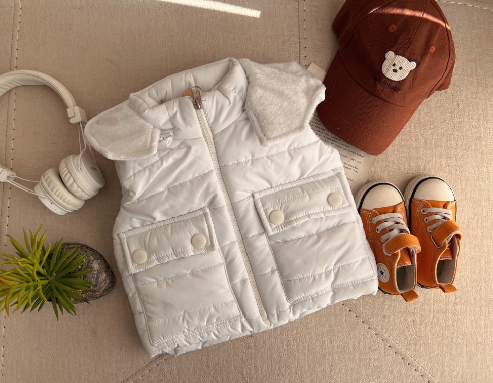 پافر کلاه خرگوشی جیب دگمه سفید